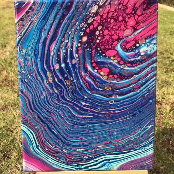 Other - Abstract Blue and Pink Canvas Art 8”x10” Acrylic Fluid Pour Paint